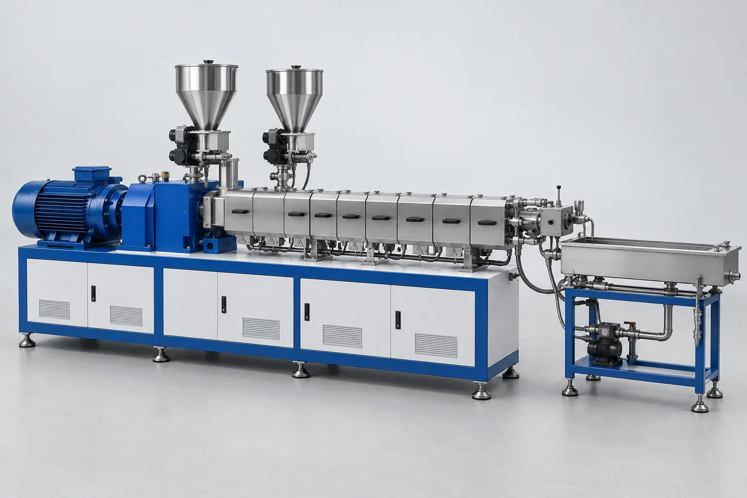 Twin-screw compounding extruder — AI-generated representative illustration