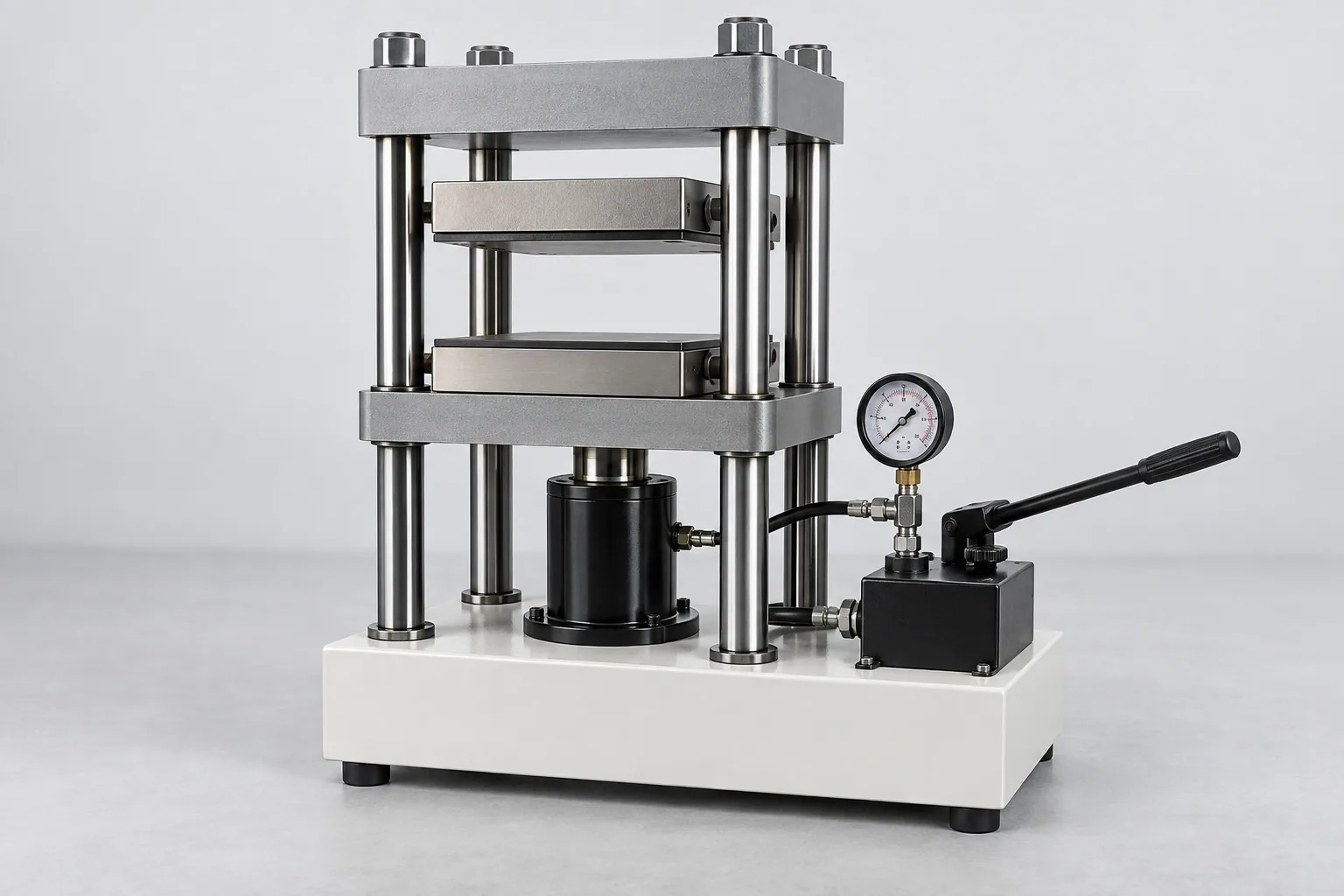 Laboratory hydraulic press — AI-generated representative illustration