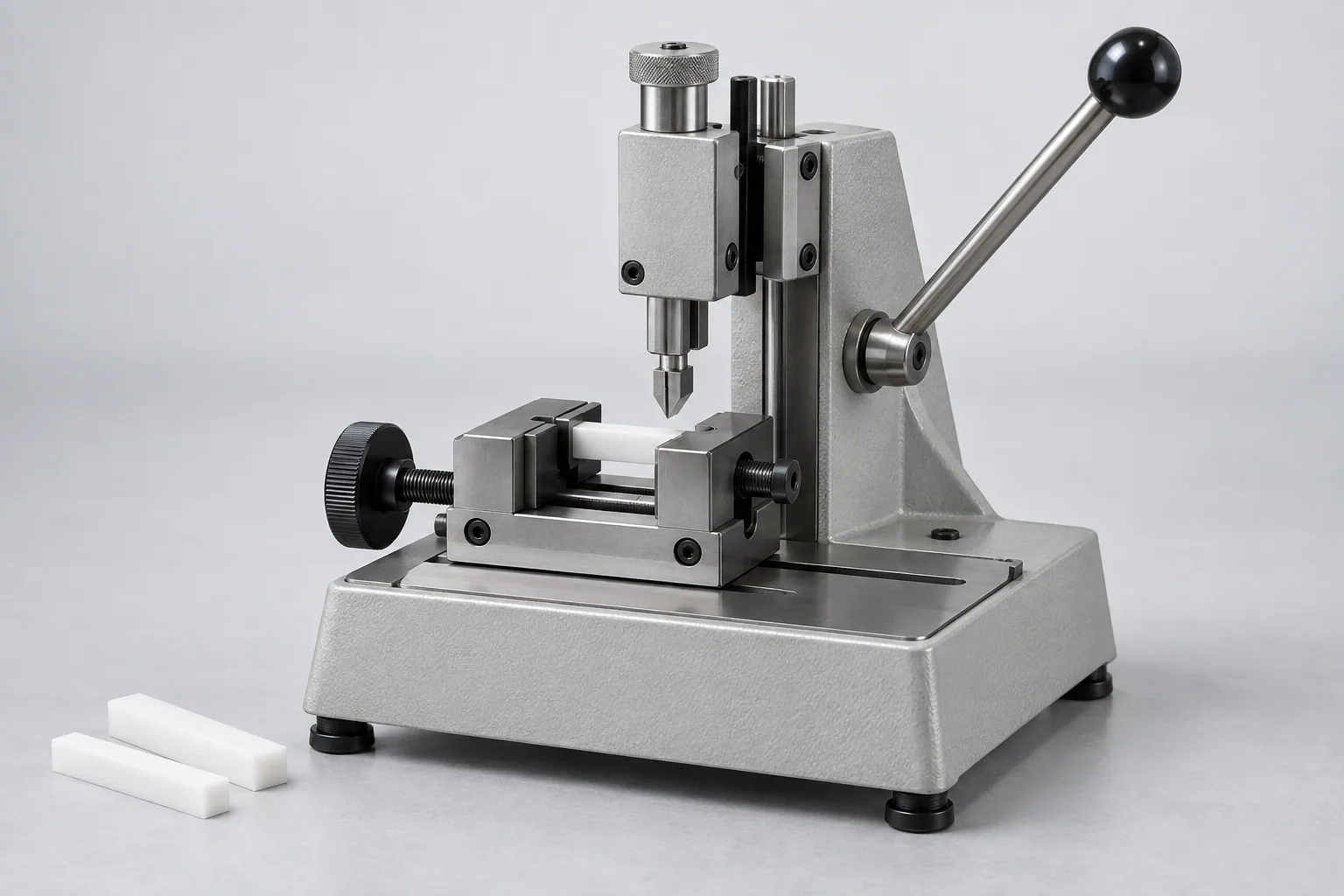 Test specimen notch cutter — AI-generated representative illustration