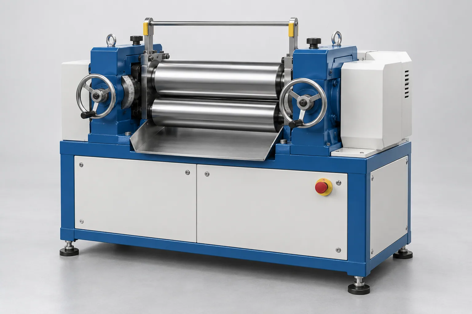 Two-roll laboratory mill — AI-generated representative illustration