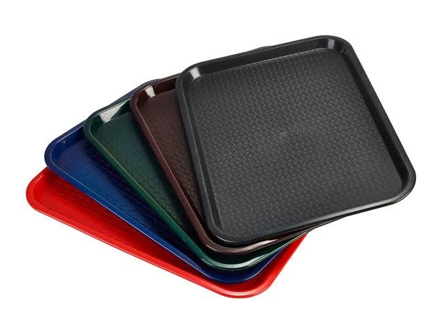 White rectangular plastic food serving tray on a white background