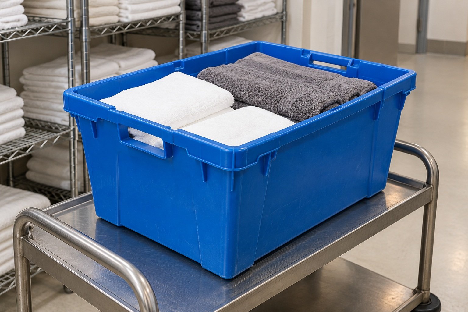 Nestable Crates filled with goods in an application setting