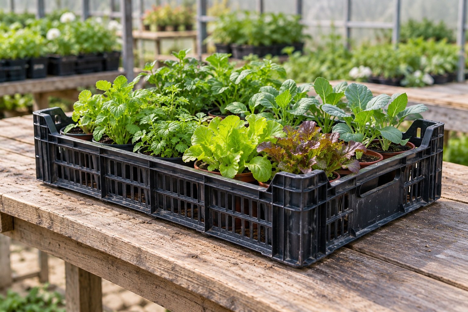 Nursery Crates filled with goods in their working environment