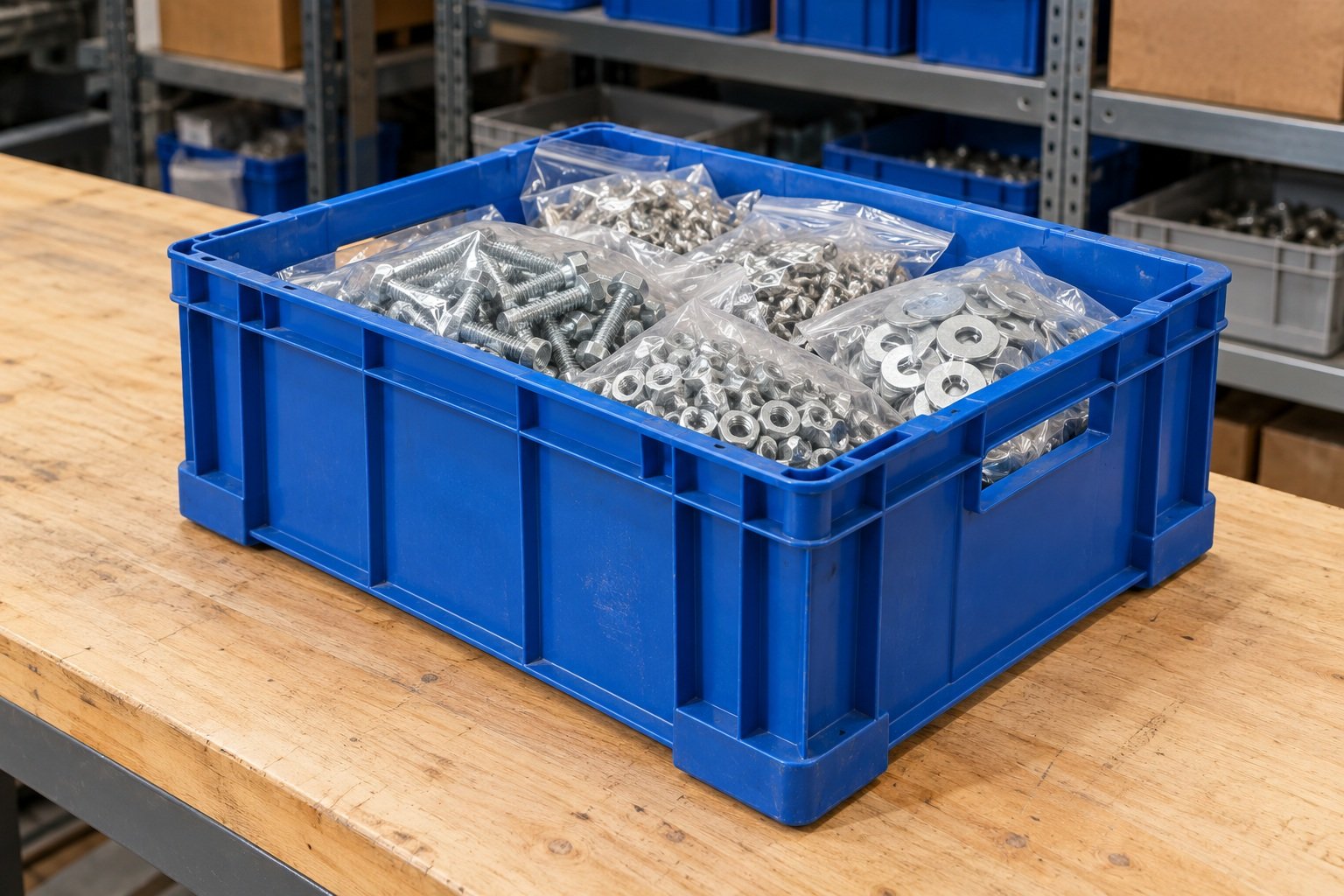 Solid-Wall Crates filled with goods in an application setting